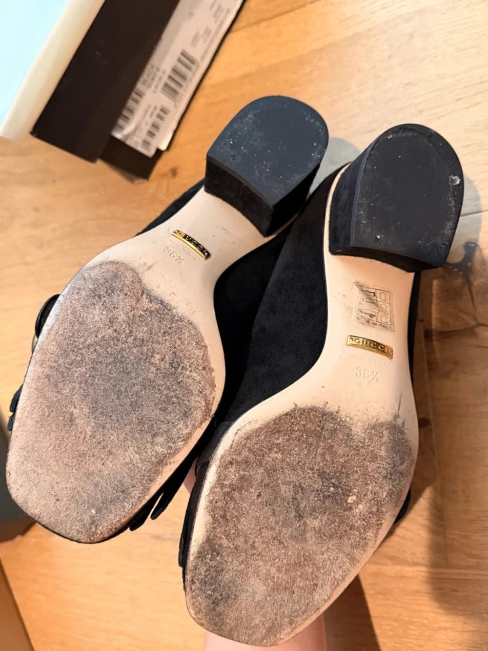 GUCCI Black Suede Marmont Mid-Heel Loafers Size 6.5/37 - Picture 6 of 7